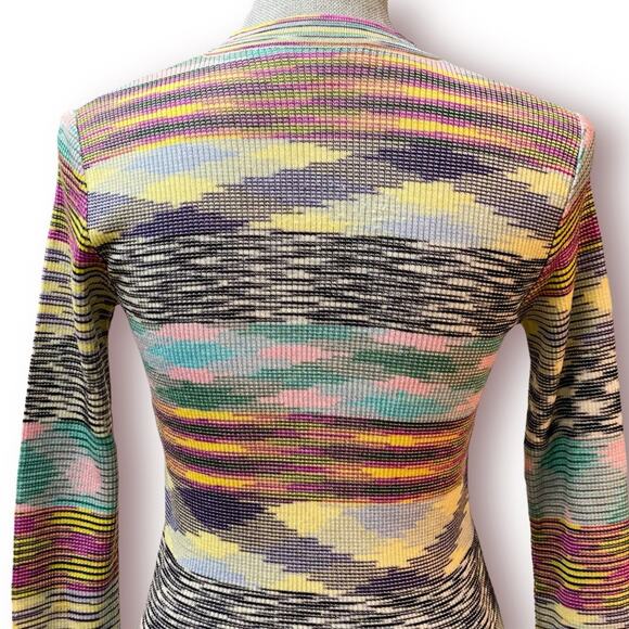 MISSONI Soft Wool Blend Space Dye V-Neck Sweater Top Yellow Mint Black and White - Picture 6 of 14